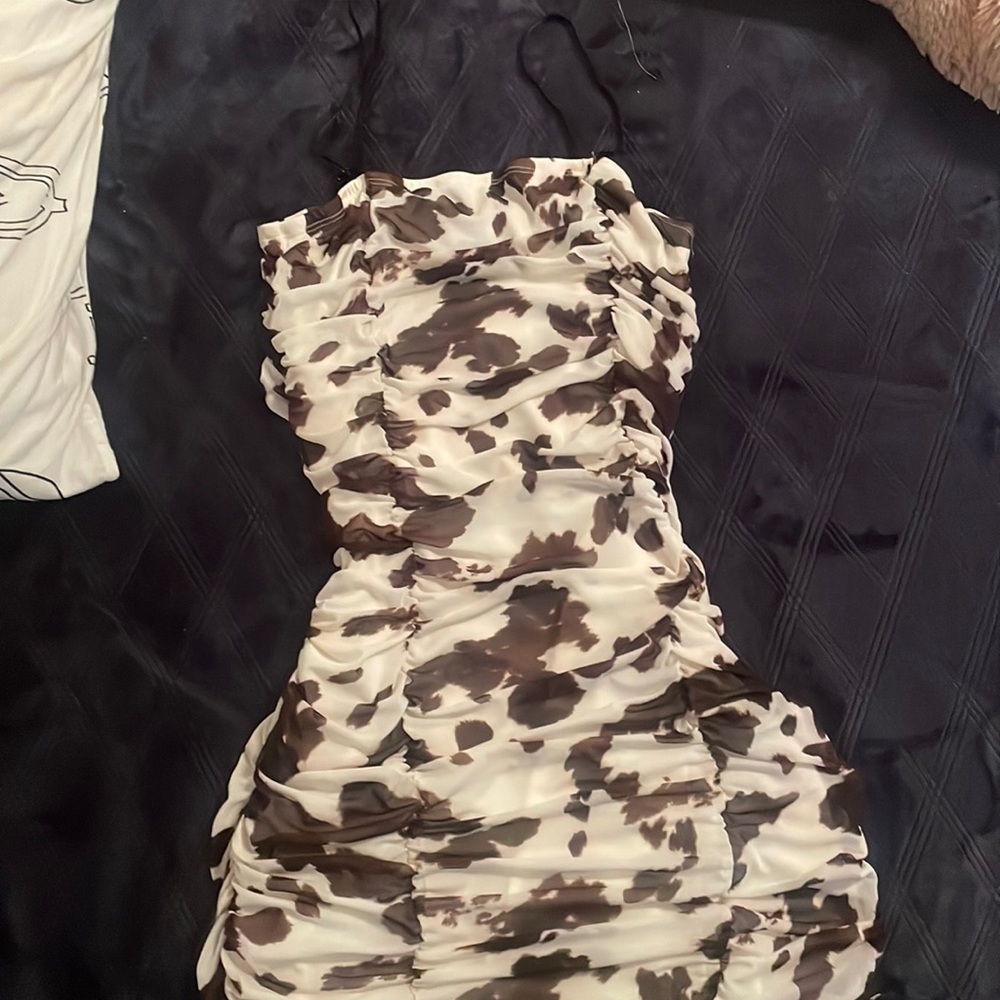 Forever 21 ruched cow print tight dress size L